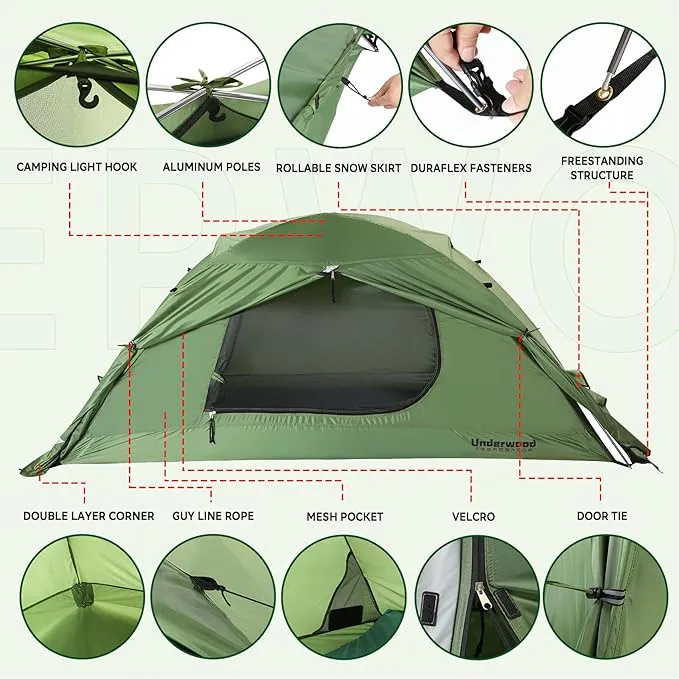 1/2 Person Backpacking Tent for 4-Season - Winter Waterproof Tent for One Person, Lightweight Camping Tent for Backpacking, Easy Set Up Cold Weather Tent by Underwood Aggregator