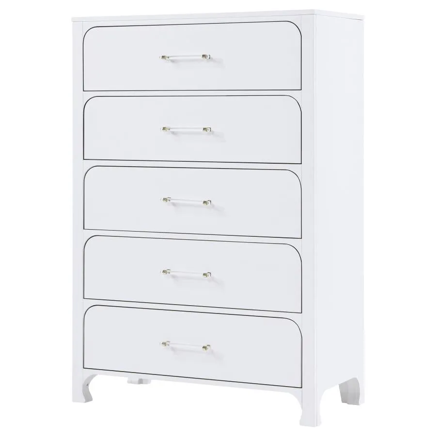 Anastasia 5-Drawer Bedroom Chest Pearl White