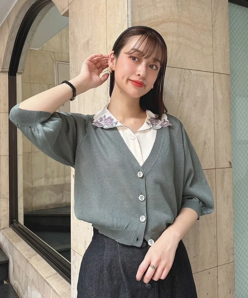 Campanula Print Button Sheer Knit Cardigan / an another angelus [50BJ04h011].