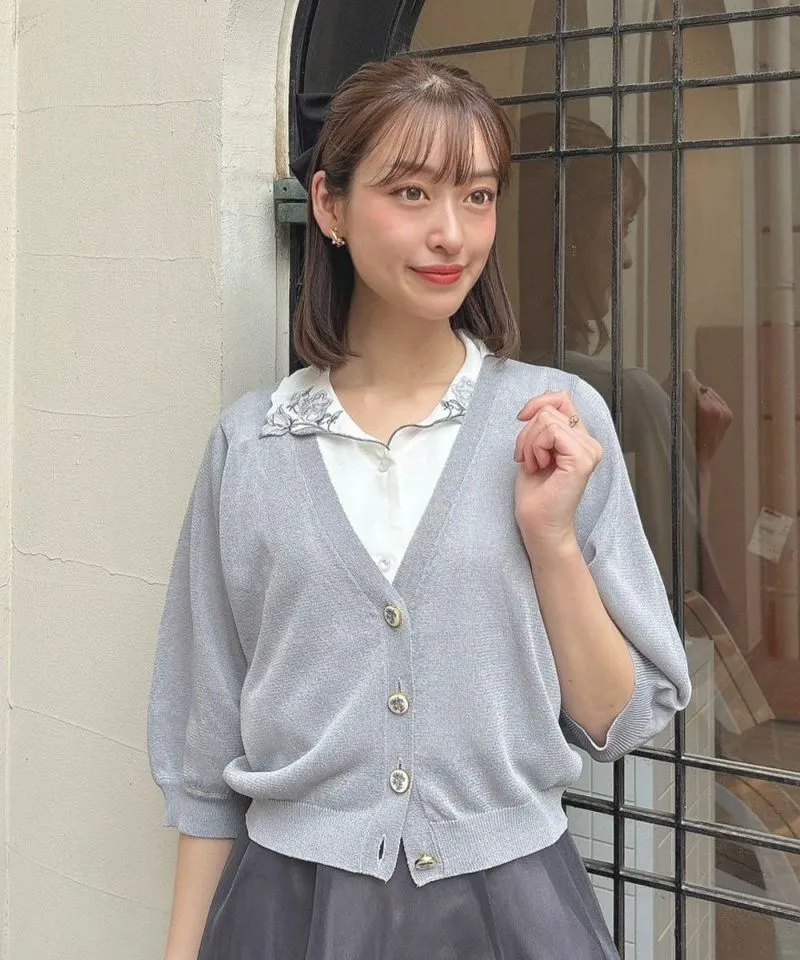 Campanula Print Button Sheer Knit Cardigan / an another angelus [50BJ04h011].