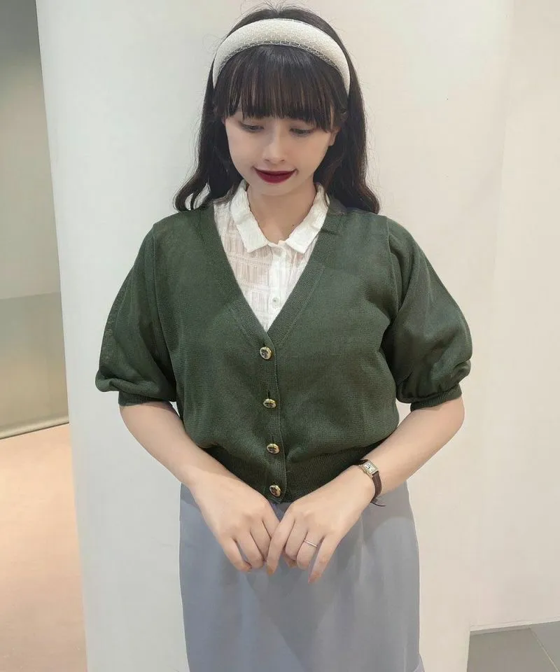 Campanula Print Button Sheer Knit Cardigan / an another angelus [50BJ04h011].