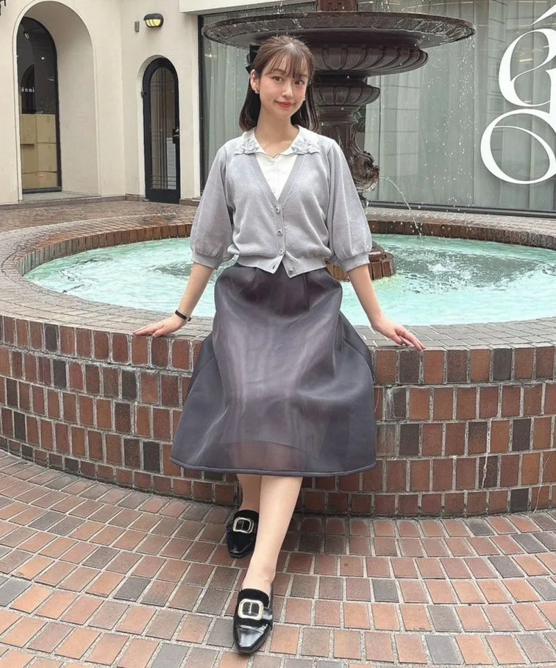 Campanula Print Button Sheer Knit Cardigan / an another angelus [50BJ04h011].