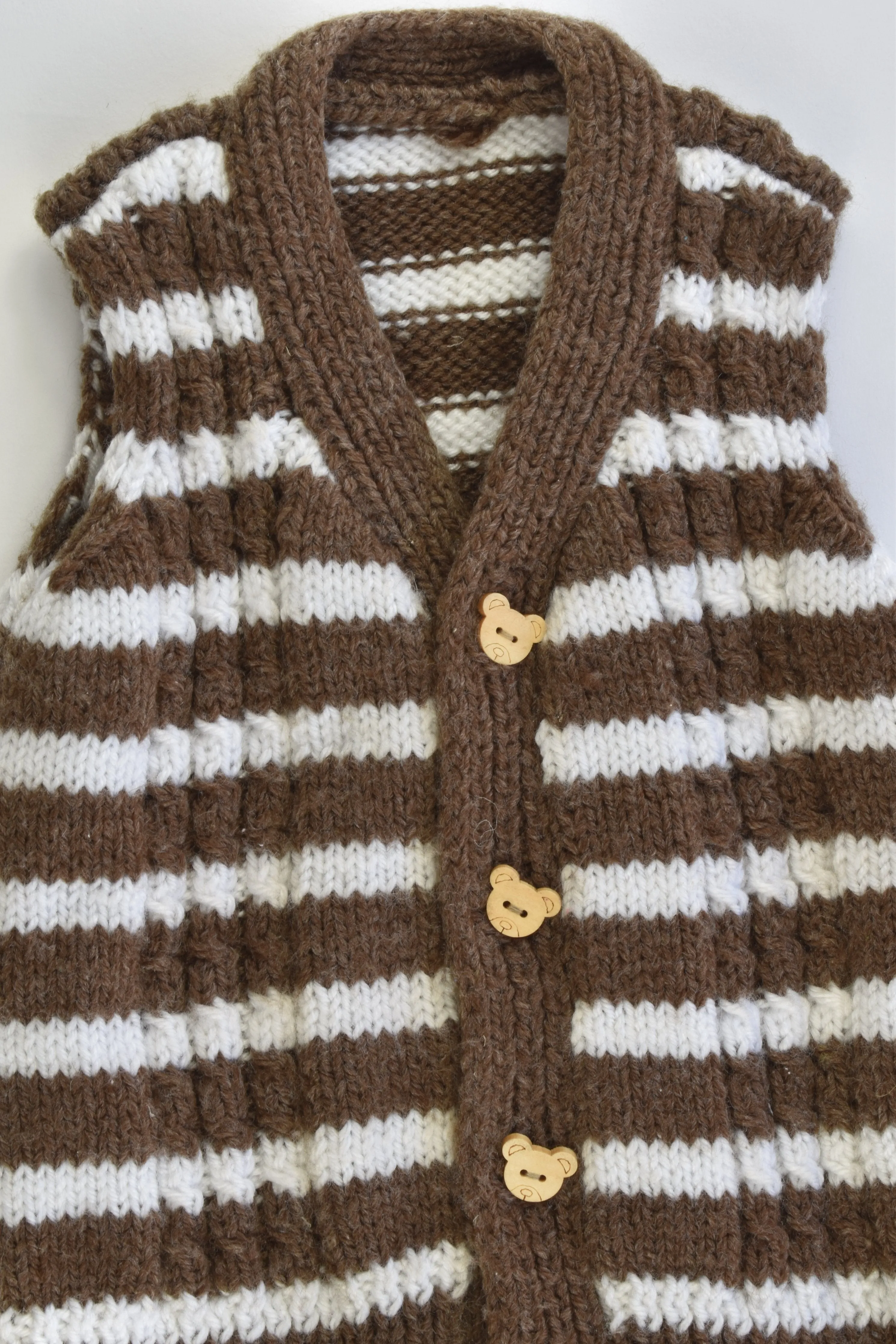 Handmade Size approx 1-2 Knitted Vest with Teddy Buttons