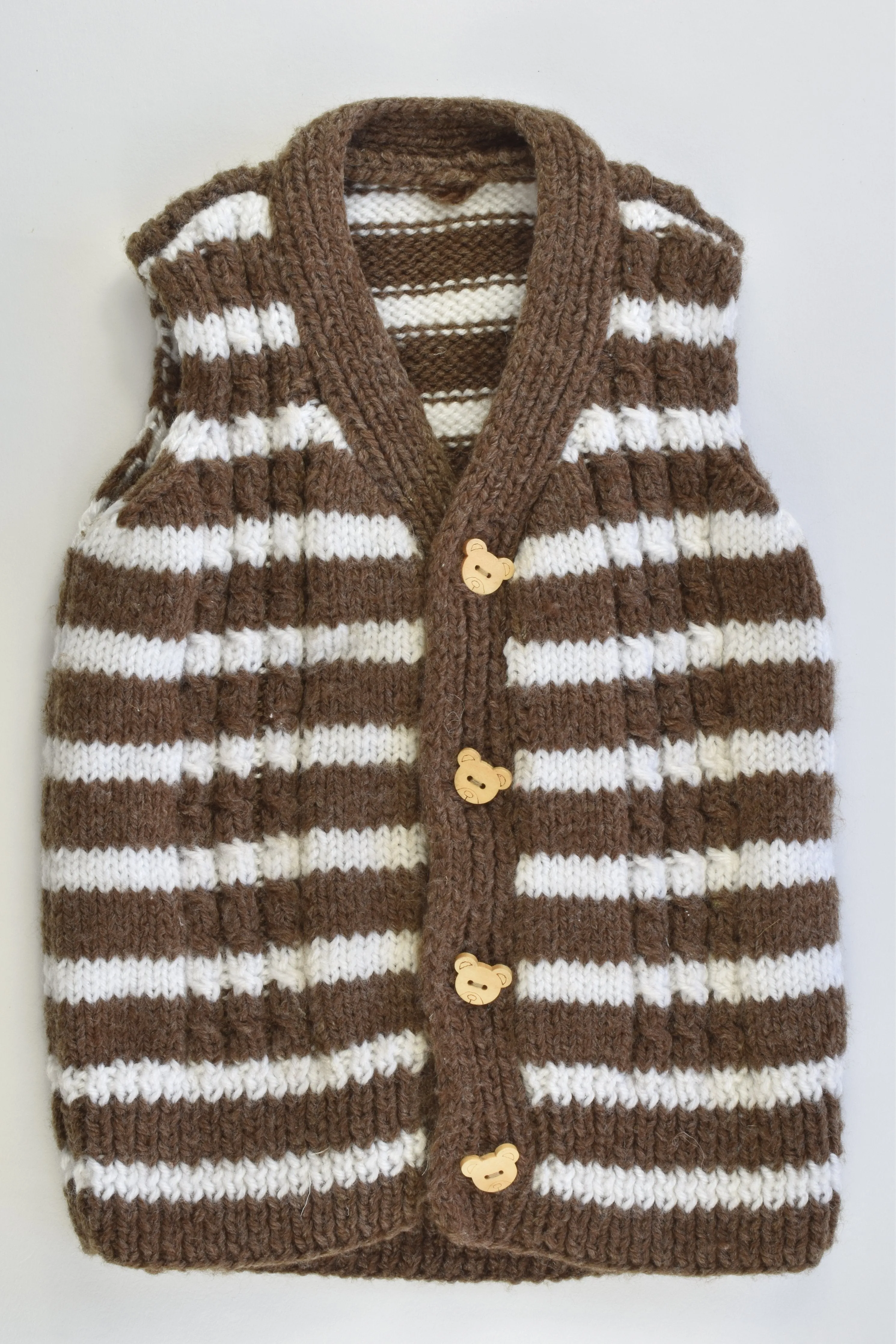 Handmade Size approx 1-2 Knitted Vest with Teddy Buttons