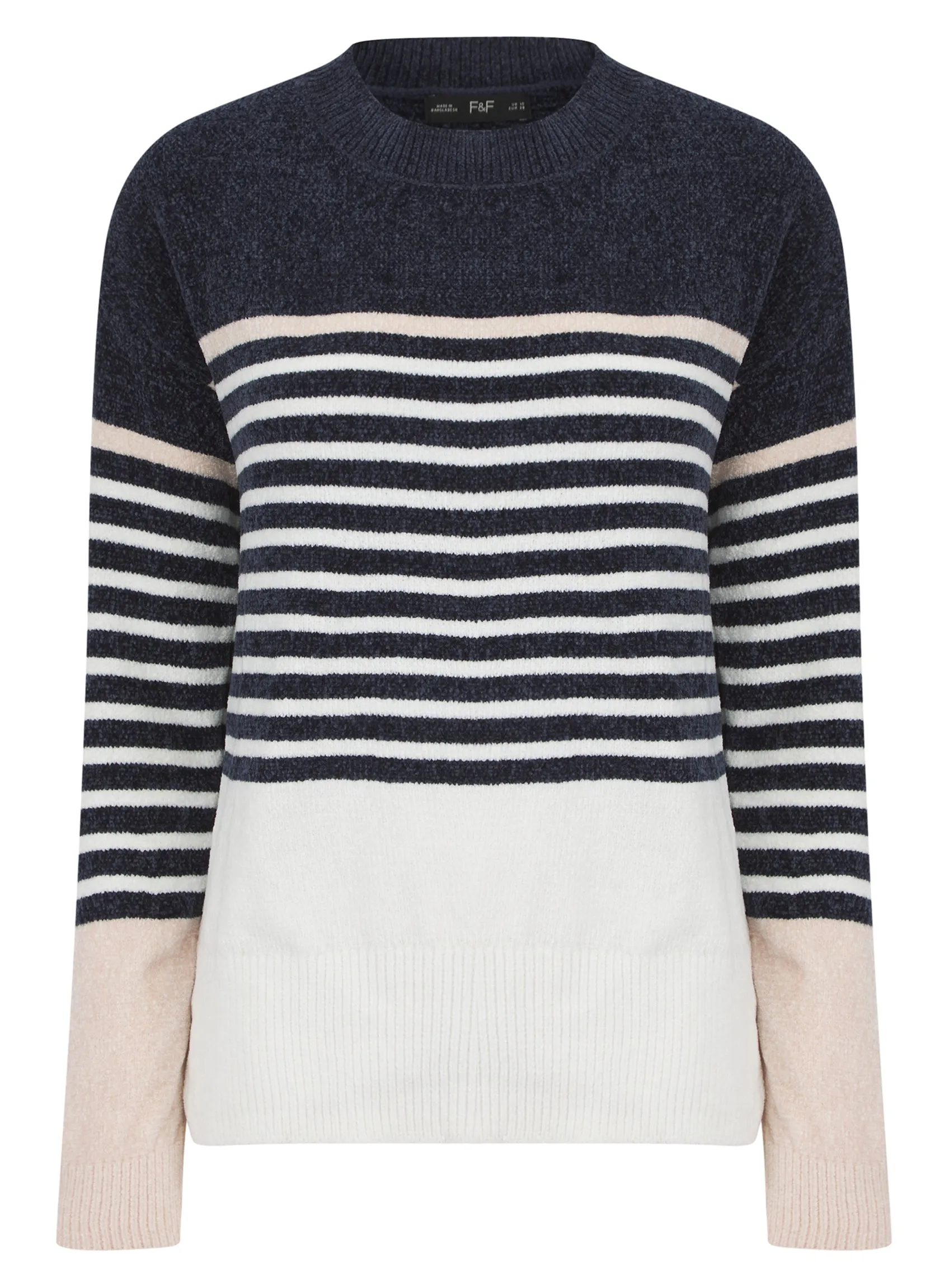 Ladies Stripe Chenille Navy Super Soft Jumper Sizes 8-22