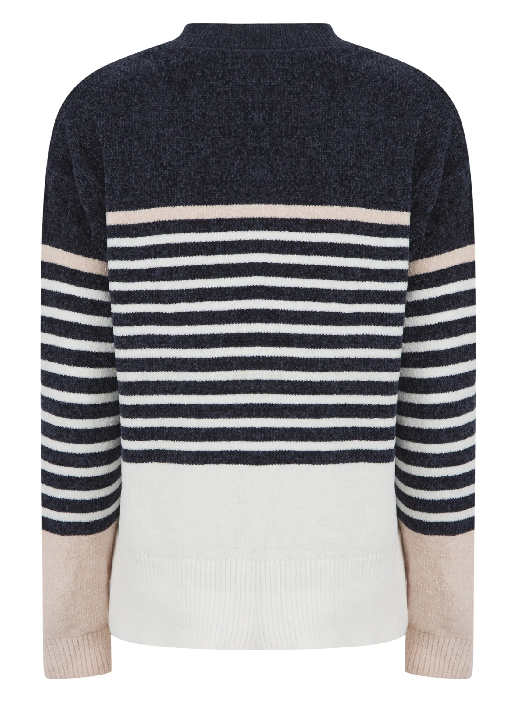 Ladies Stripe Chenille Navy Super Soft Jumper Sizes 8-22