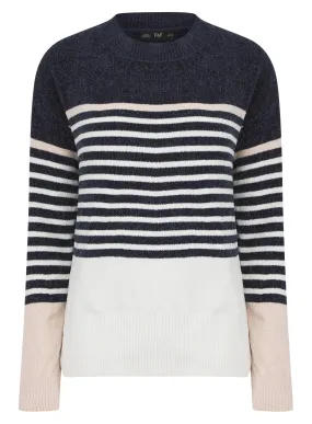 Ladies Stripe Chenille Navy Super Soft Jumper Sizes 8-22