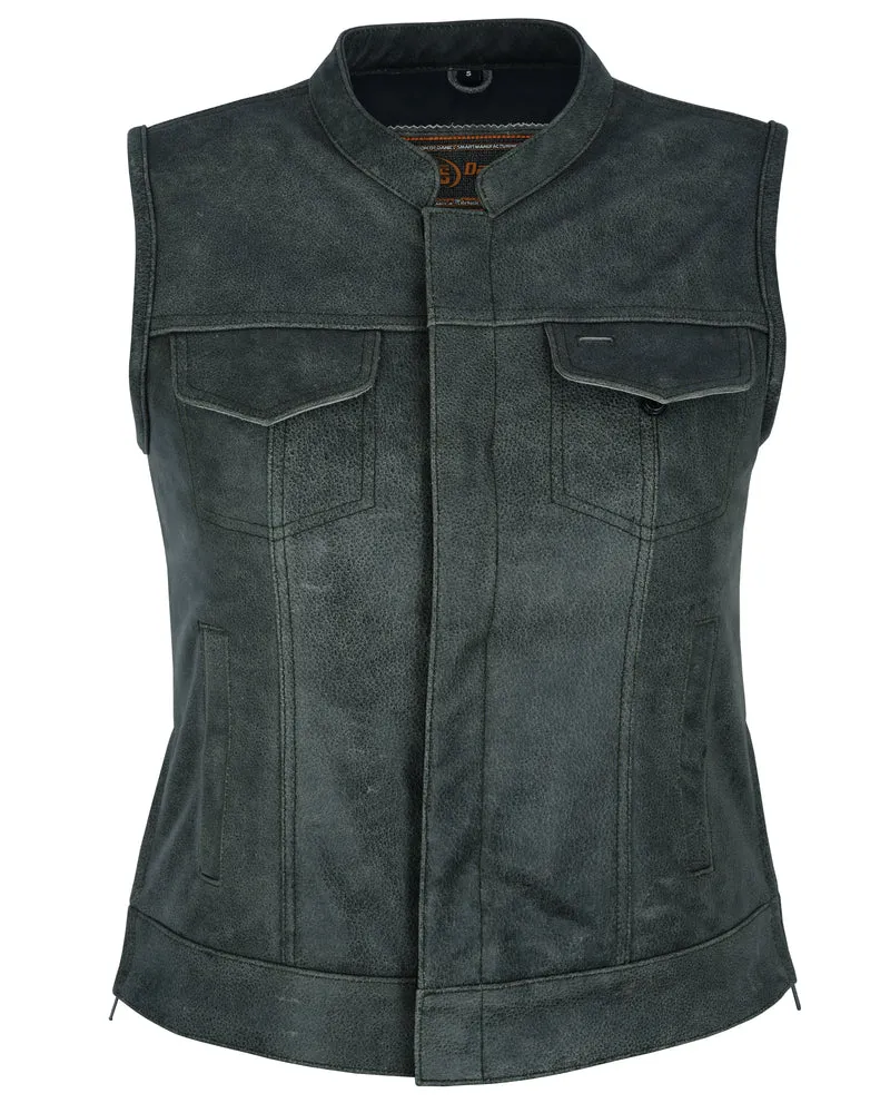 Leather Women's Premium Single Back Panel Concealment Vest - GRAY