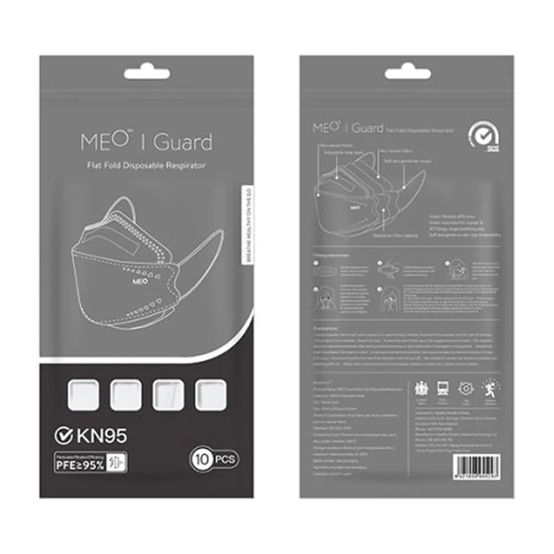 Meo Guard Flat-fold Disposable Respirator - Black / White (10pcs/pack)