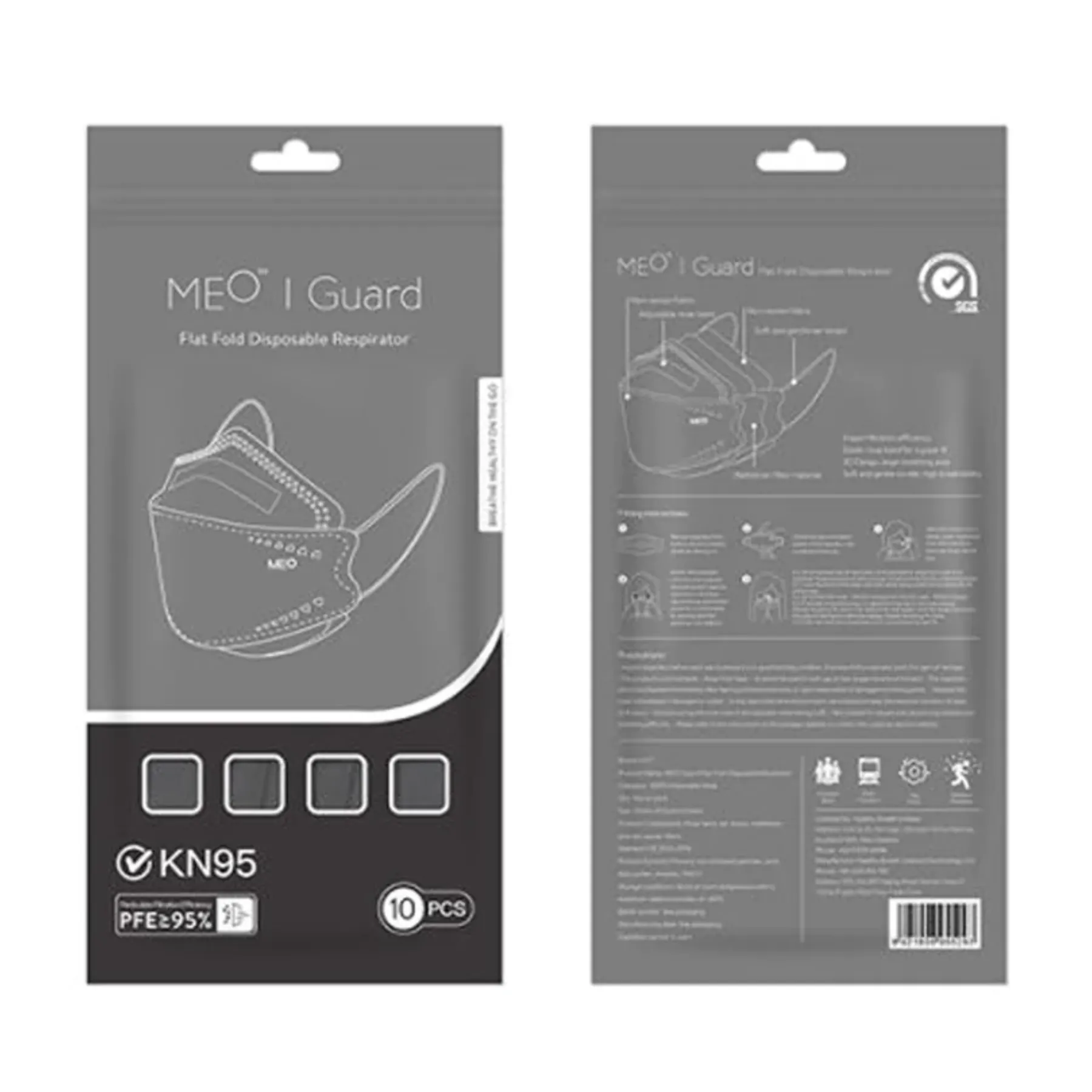 Meo Guard Flat-fold Disposable Respirator - Black / White (10pcs/pack)