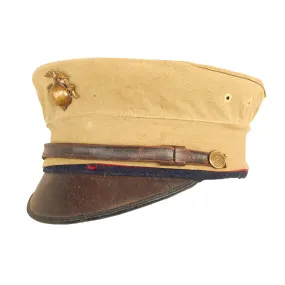 Original WWI U.S. Marine Corps Named M1917 Dress Blue Enlisted Bell Crown Visor Cap WITH Original Summer Khaki Cover - Untouched