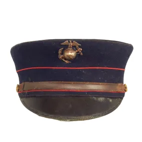 Original WWI U.S. Marine Corps Named M1917 Dress Blue Enlisted Bell Crown Visor Cap