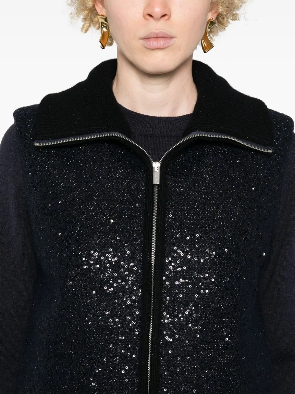 sequinned zip-up vest