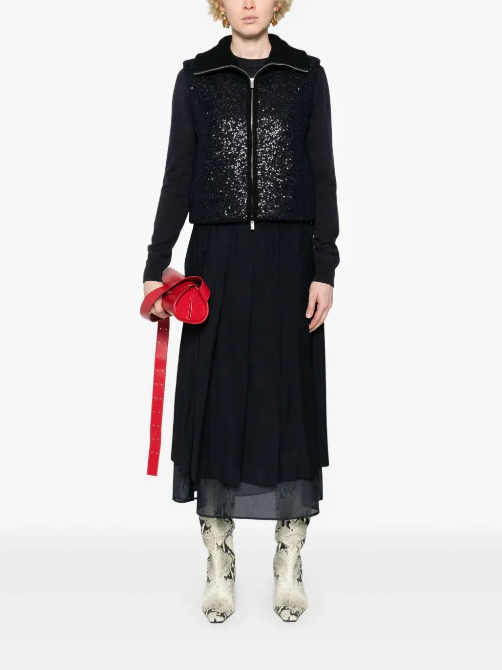 sequinned zip-up vest
