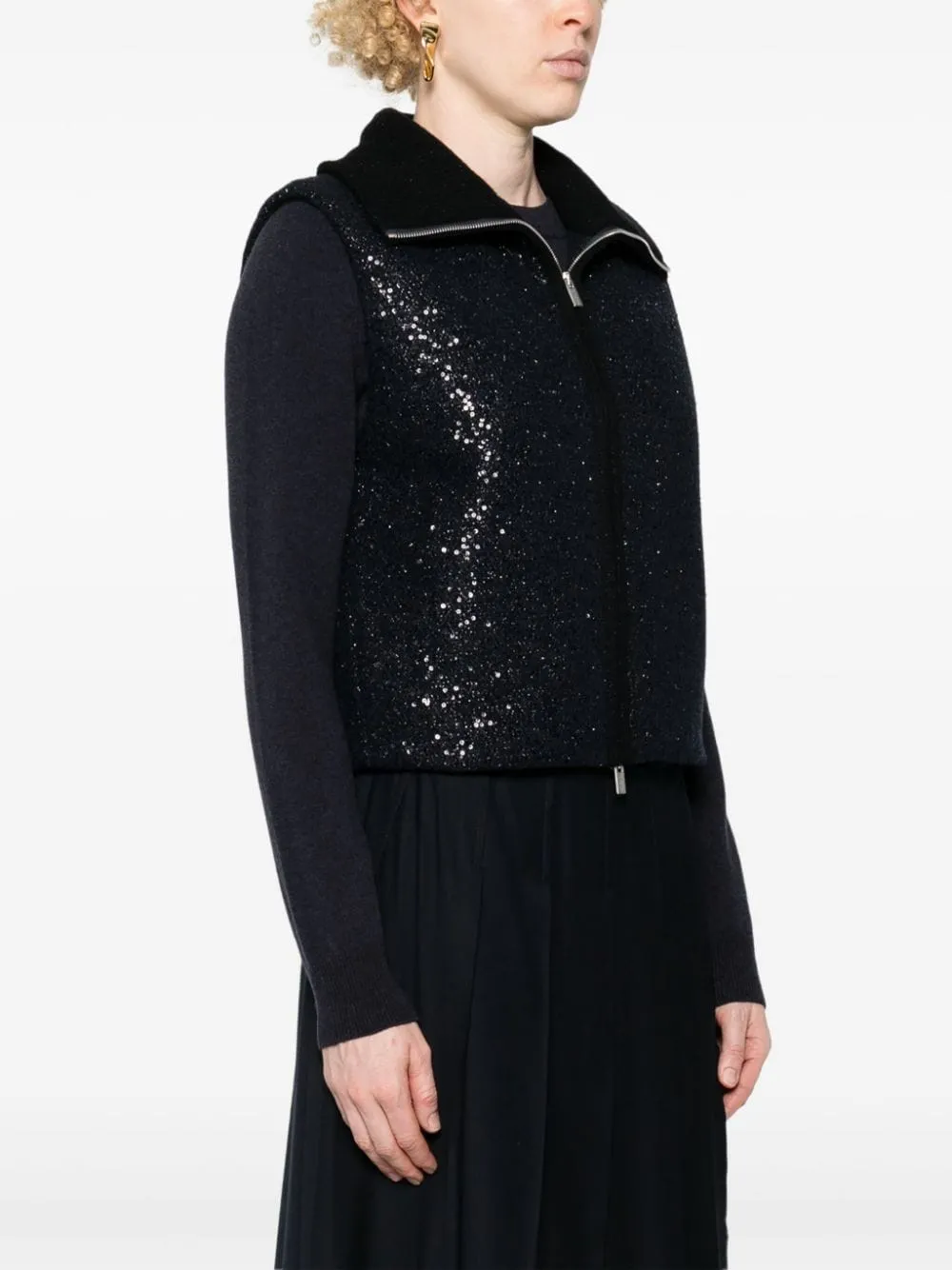 sequinned zip-up vest