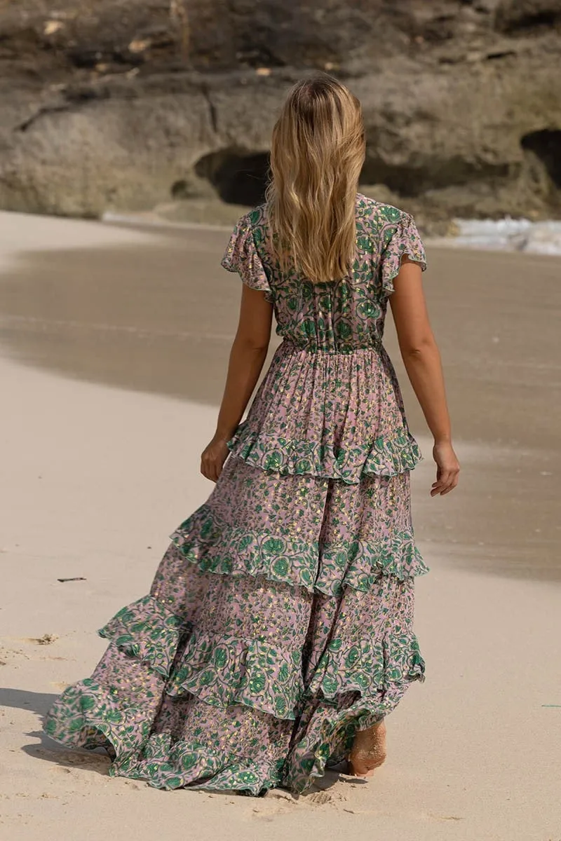 V Neck Maxi Dress with Ruffle Details